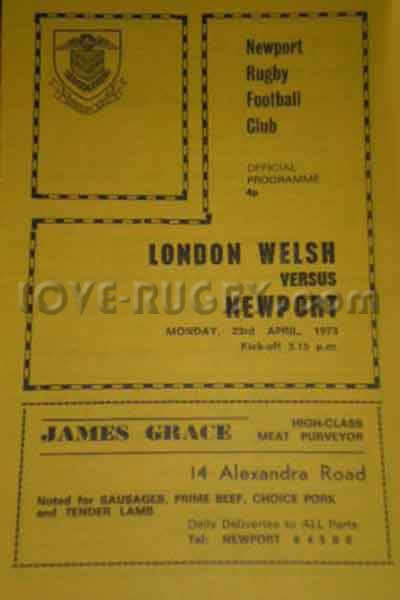 1973 Newport v London Welsh  Rugby Programme